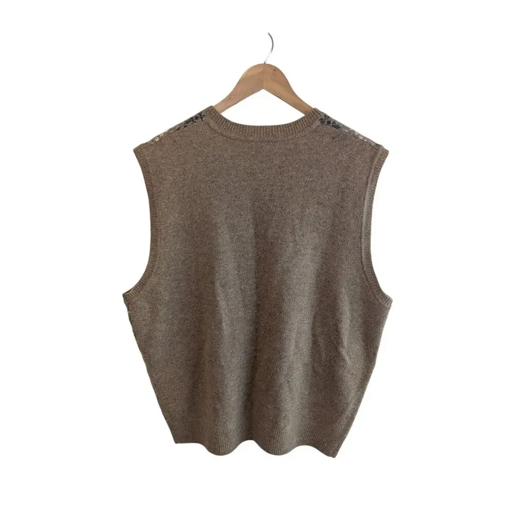 Vintage Tommy Hilfiger Golf Sweater Vest Mens XL Brown Lambs Wool 90s Preppy